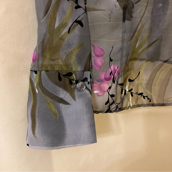 Vtg Gantos Sheer Gray Floral Velvet Burnout Blouse Fairycore Whimsy Y2K Sz S/M - Picture 4 of 9